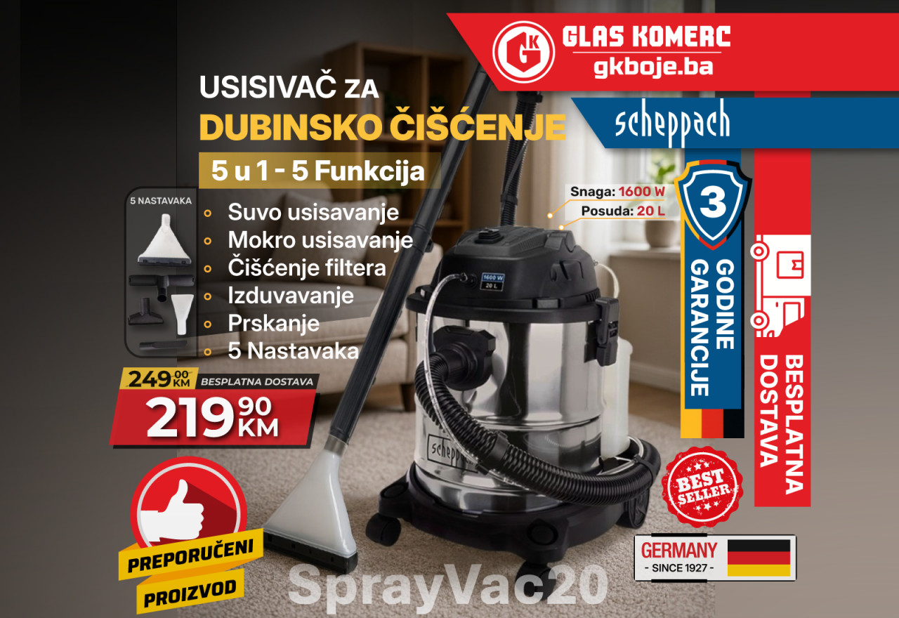 SCHEPPACH Usisivač za Suho, Mokro i Dubinsko Pranje SprayVac20