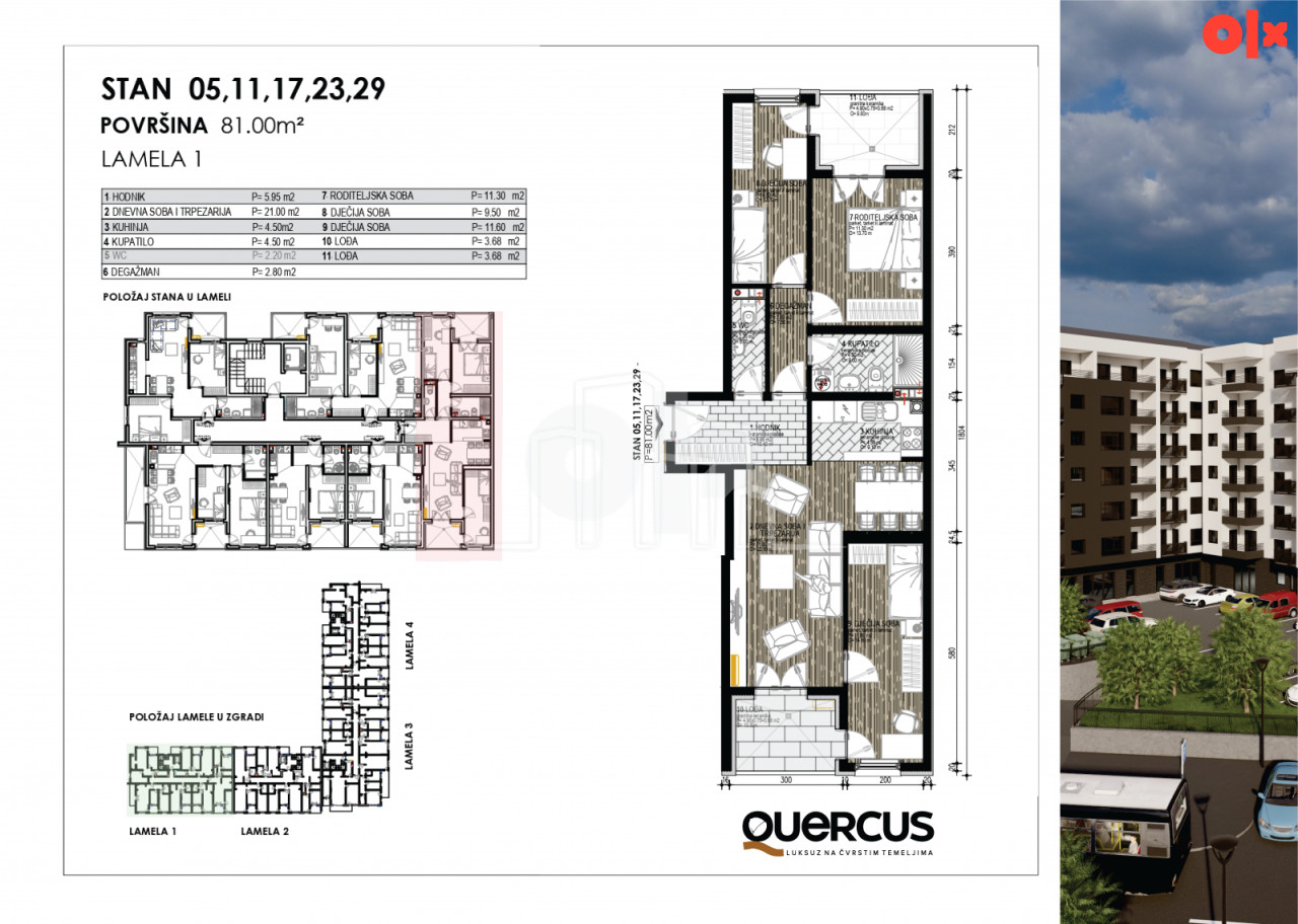 Stanovi sa tri spavaće sobe QUERCUS Dobrinja IV 5