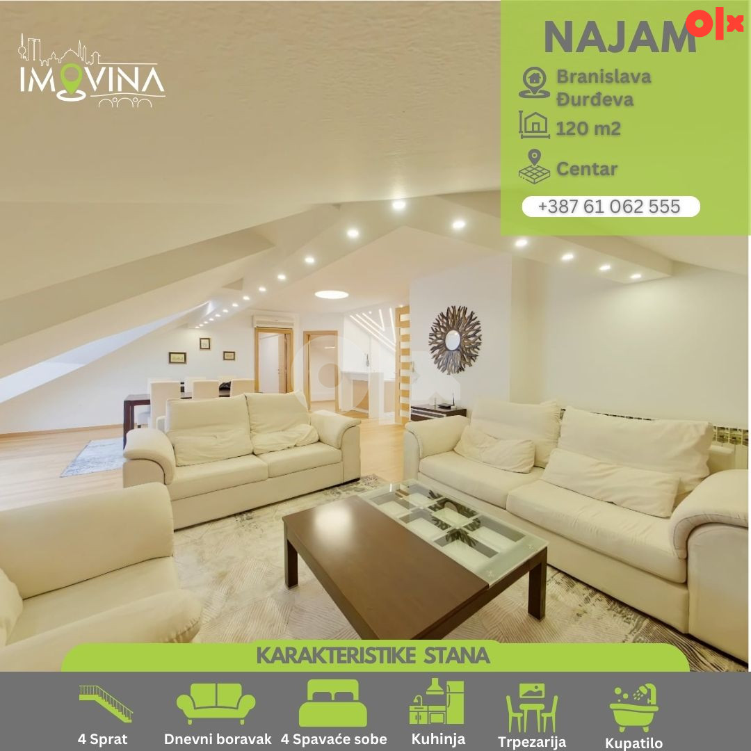 100756 Luksuzno namješten stan za najam 120m2, Centar