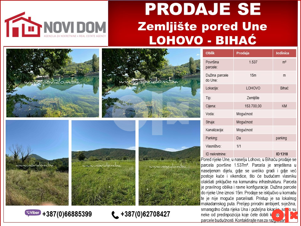 PRODAJE SE - Zemljište pored Une - LOHOVO - BIHAĆ