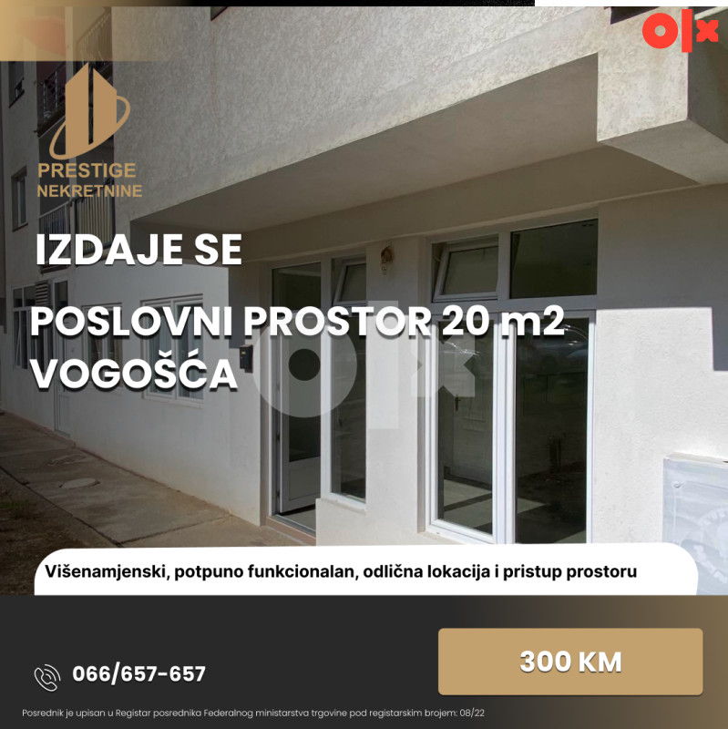 IZDAJE SE - Poslovni prostor 20 m2 - Vogošća