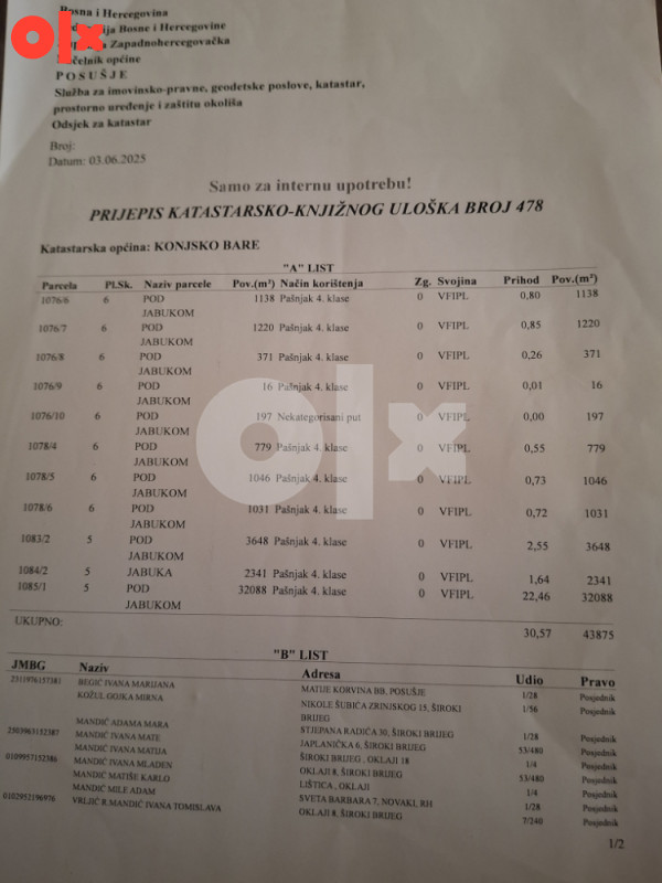 Zemljište Blidinje- Gornji Badnji, Pod Jabukom ,može parcelizacij 2
