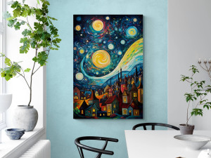 Noć u gradu, u stilu Van Gogha, Bajka, Ilustracija 40x60cm Jed...