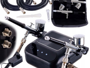 Set Kompresor i 2 kom Airbrush Black Za Crtanje Farbanje AutoStop