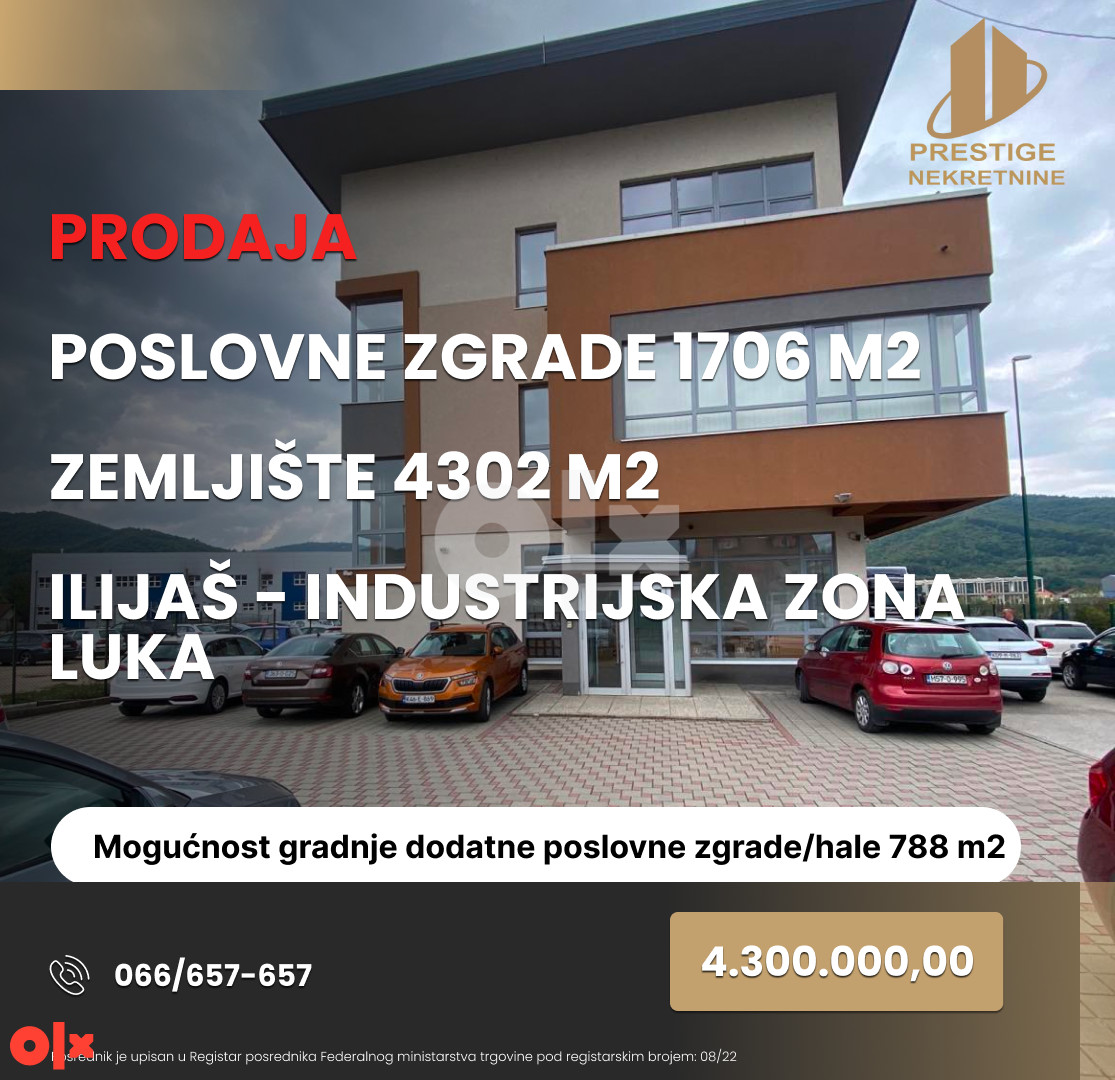 Poslovne zgrade 1706m2 i zemljište 4302m2 - ILIJAŠ
