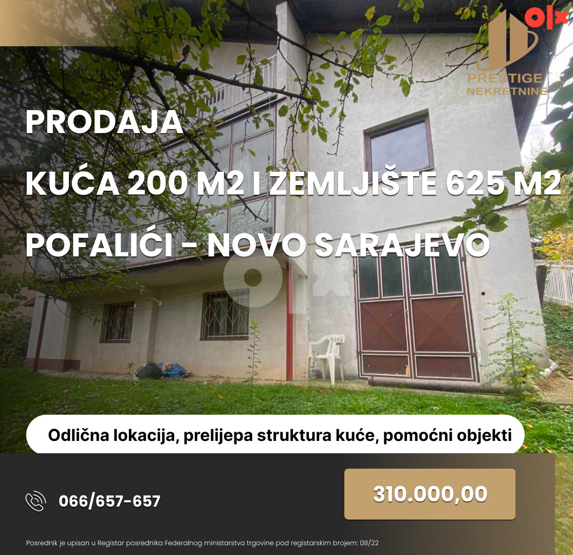 Kuća 200 m2 i zemljište 625 m2 - Pofalići/Sarajevo