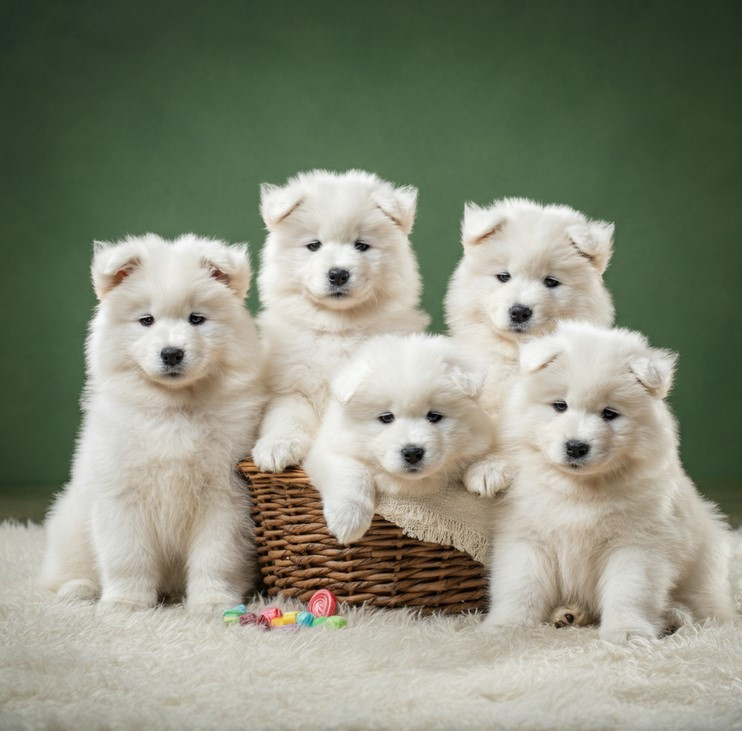 Samojed i SIbirski Haski štenci