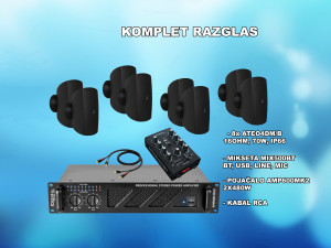 KOMPLET RAZGLAS ZA KAFIĆE, BAŠTE, VODOOTPORNI ZVUČNICI