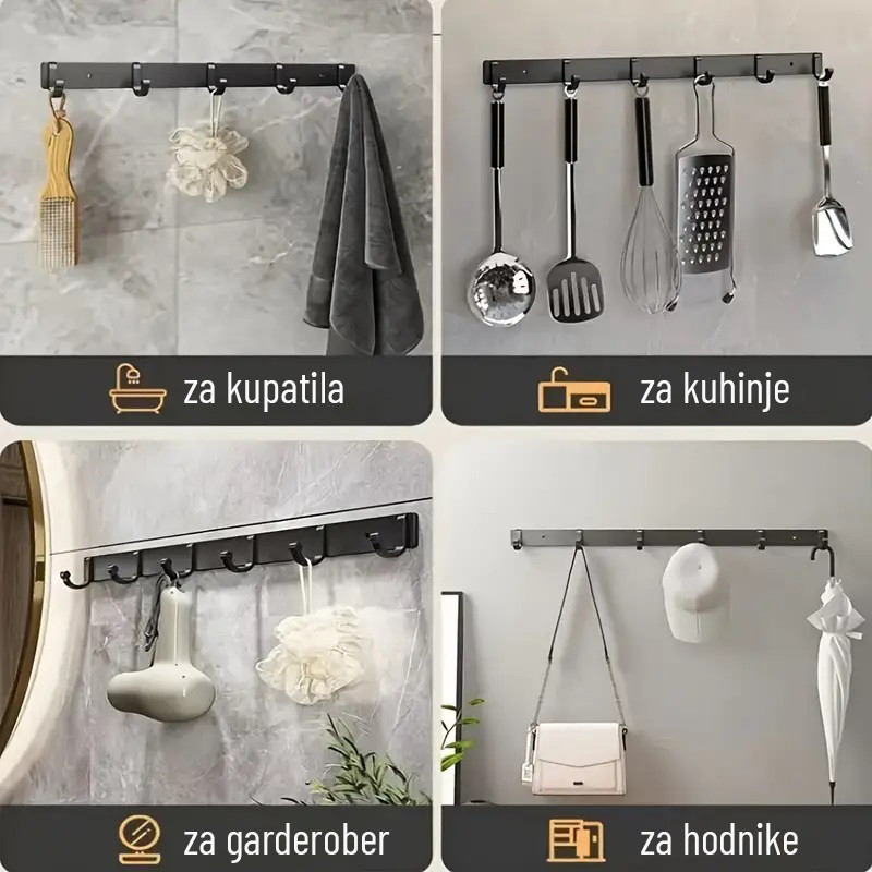 LOFT aluminijumske vješalice sa 6 kukica Crne