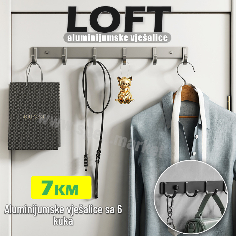 LOFT aluminijumske vješalice sa 6 kukica Crne