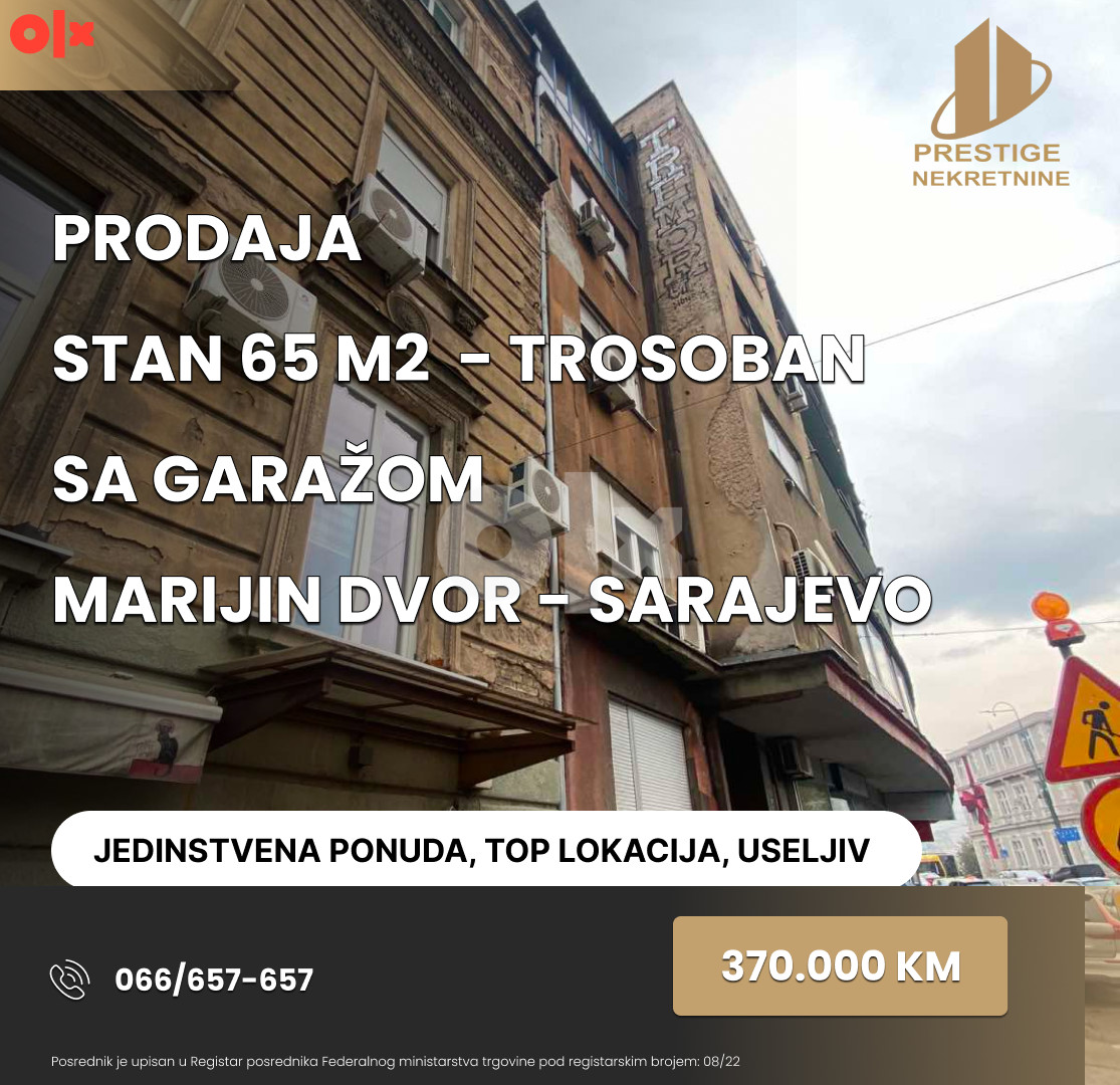 Stan 65 m2 trosoban sa garažom - Marijin Dvor Sarajevo