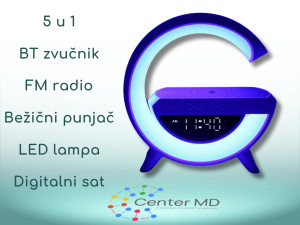 5u1 Lampa, zvučnik, radio, bežični punjač, sat