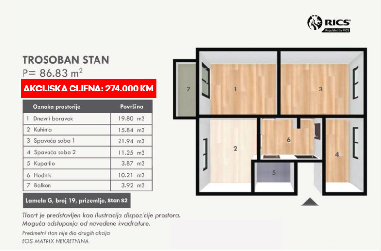 Vrtovi Sunca, trosoban stan, prizemlje 2