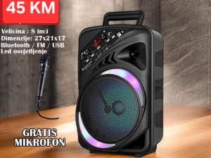 Zvucnik bluetooth 8" karaoke 100W sa mikrofonom
