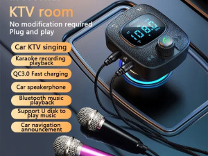 FM TRANSMITER USB PUNJAČ brzi AUTO TELEFON MIKROFON ZA KARAOKE