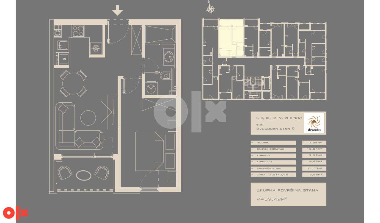 Stan- stanovi, Dvosoban stan 39,51m2 Gračanica, SPO FERING 2
