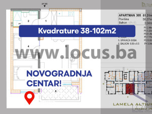 NOVOGRADNJA CENTAR!Dvosoban stan s pogledom 61m2
