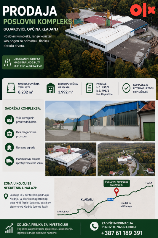 Poslovni prostor, skladišta i hale Kladanj 3992m2 2