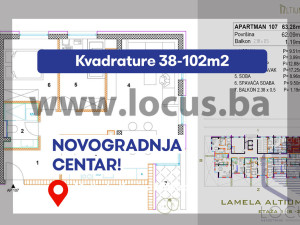 NOVOGRADNJA CENTAR! Trosoban stan 63m2