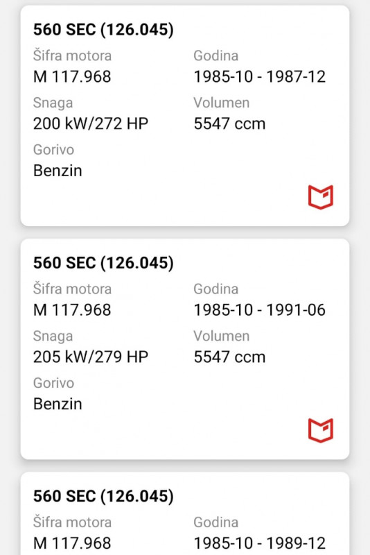 Mercedes Diktung Glave 500  560 V8  Benzin