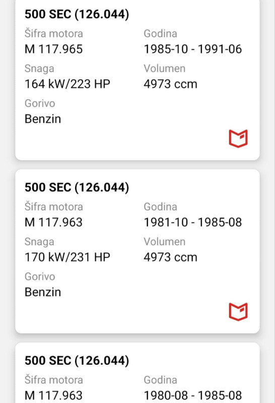 Mercedes Diktung Glave 500  560 V8  Benzin