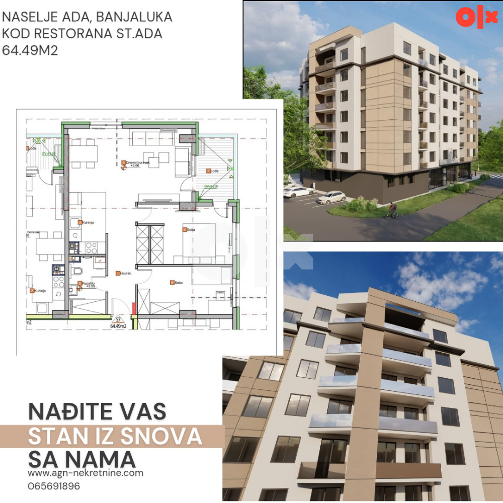Naselje Ada , dvosoban stan 64.49m2, izgradnja 2