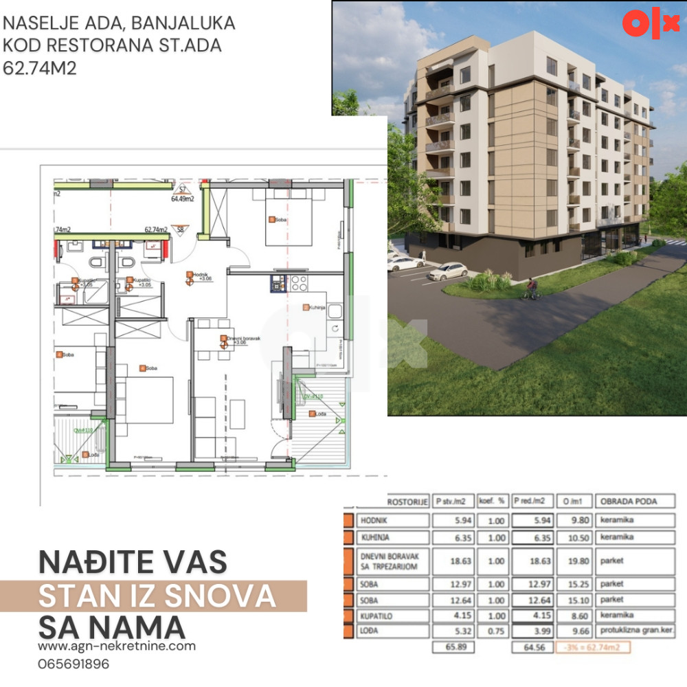 Dvosoban stan 62.74m2, Banjaluka 2
