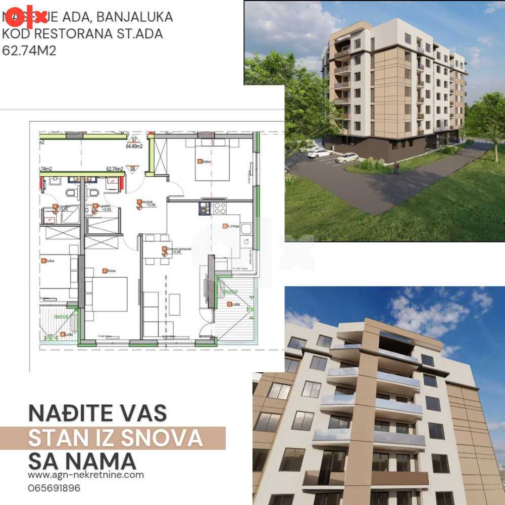 Dvosoban stan 62.74m2, Banjaluka 3