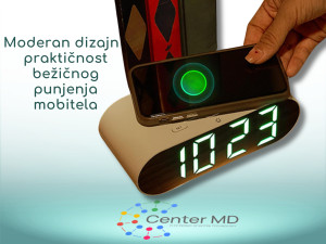 Digitalni led sat + bežični punjač za mobitel