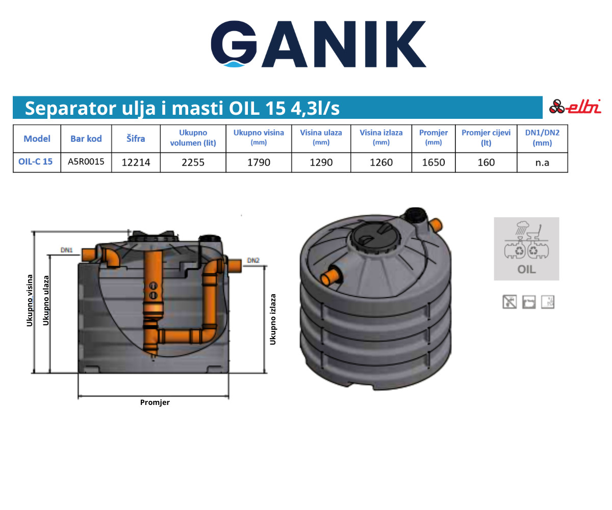 Separator ulja i masti OIL 15 4,3l/s proizvođač ELBI