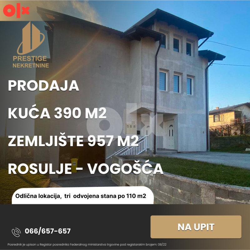 KUĆA 390 m2 sa zemljištem 957 m2 - ROSULJE/VOGOŠĆA