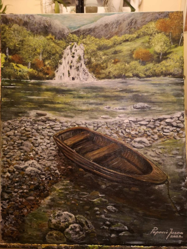 Umjetnička Slika  Čamac na rijeci