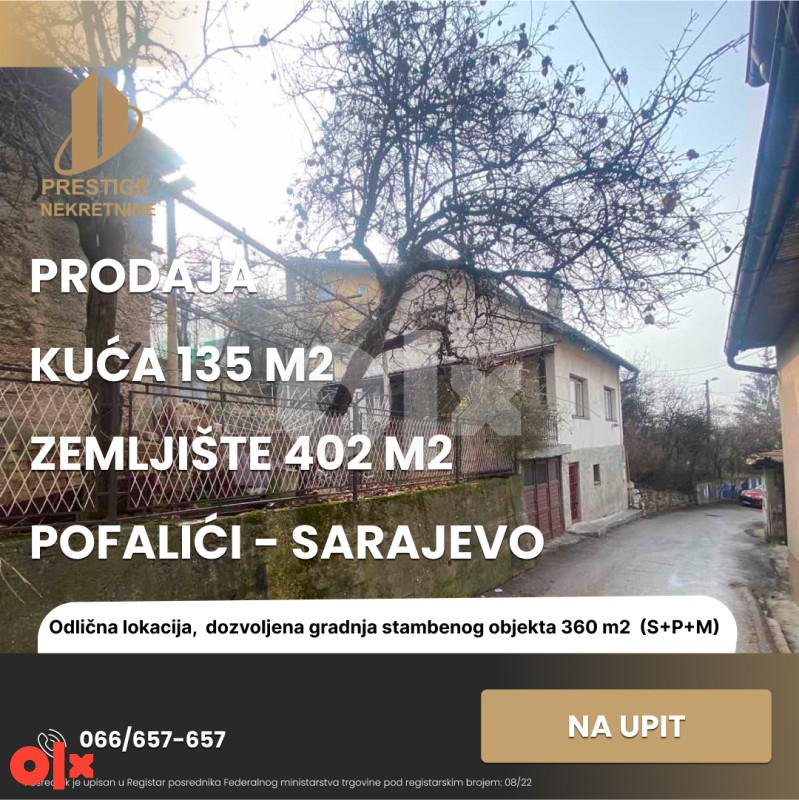 Kuća 135 m2 sa okućnicom 402 m2 - Pofalići/Sarajevo