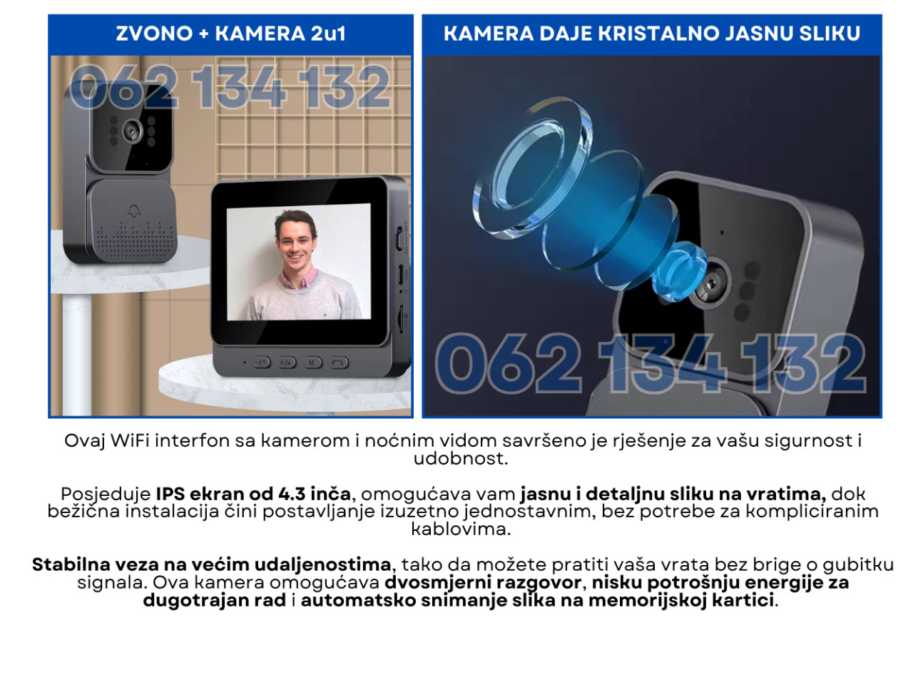2u1 ZVONO INTERFON WiFi KAMERA + MIKROFON + DISPLEJ
