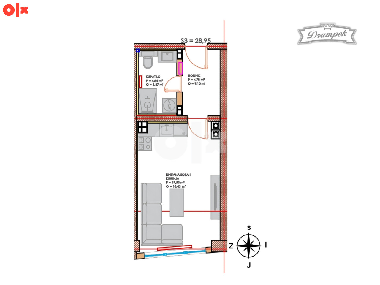 Stan br. 3/2  TCT Tower Sjenjak Tuzla GARSONJERA 29,18m2 4