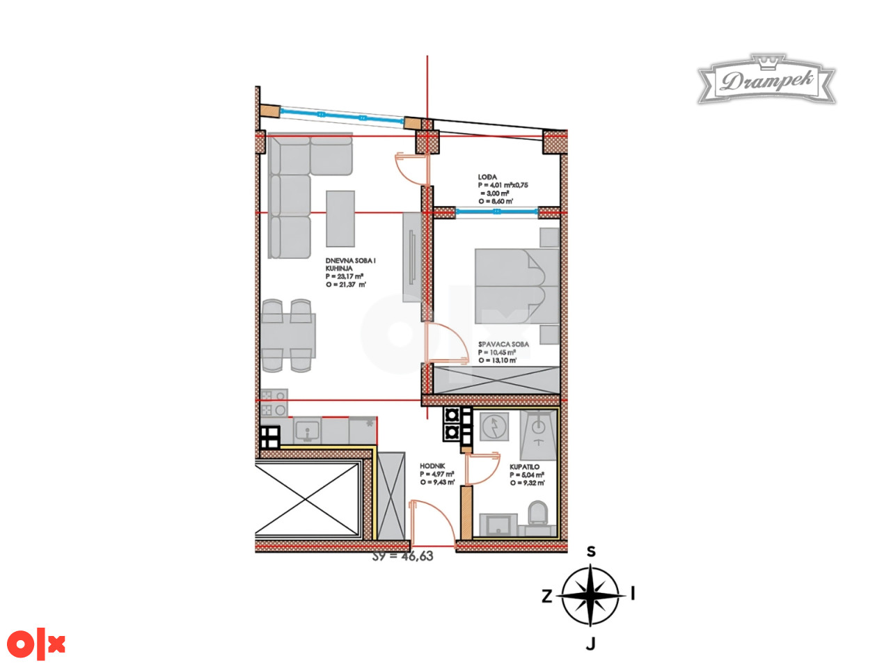 Stan br. 9/16  TCT Tower Sjenjak Tuzla DVOSOBAN 45,20m2 4
