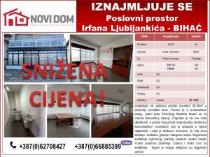 IZNAJMLJUJE SE - Lokal - Koste Hormana - BIHAĆ