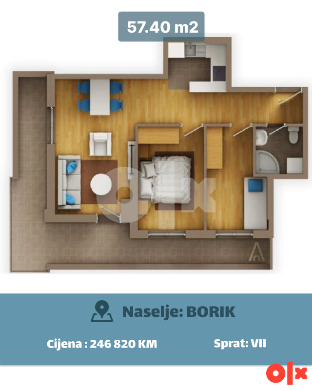 Trosoban stan 57m2 - BORIK, Banjaluka