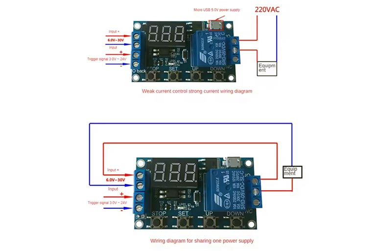 Vremenski relej tajmer DC 6-30V Podrška Micro USB 5V