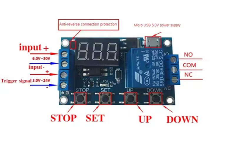 Vremenski relej tajmer DC 6-30V Podrška Micro USB 5V