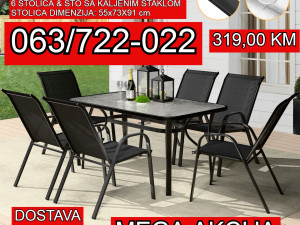 VRTNA GARNITURA, VELIKI sto 150x90 cm+6 STOLICA, 063-722-022