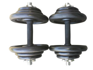 2 bučice po 16.5kg (4x5kg, 4x2kg, 4x1,25kg)