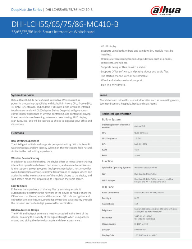 DAHUA Smart interactive whiteboard LCH75-MC410-B 75"