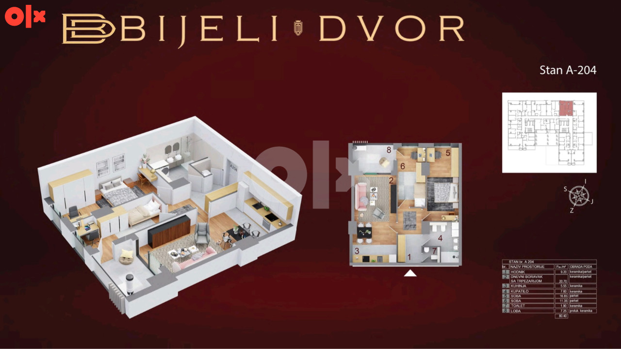 Luksuzan trosoban stan 80m2 Bijeli dvor Banja Luka 13