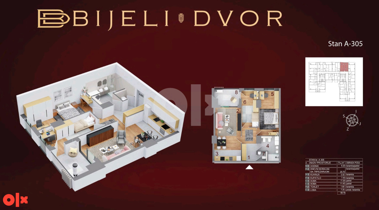 Luksuzan trosoban stan 80m2 Bijeli dvor Banja Luka 14