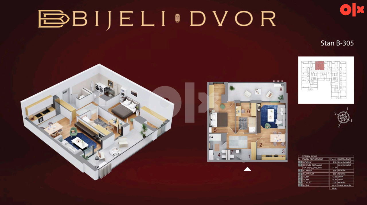 Luksuzan trosoban stan 90m2 Bijeli dvor Banja Luka 14