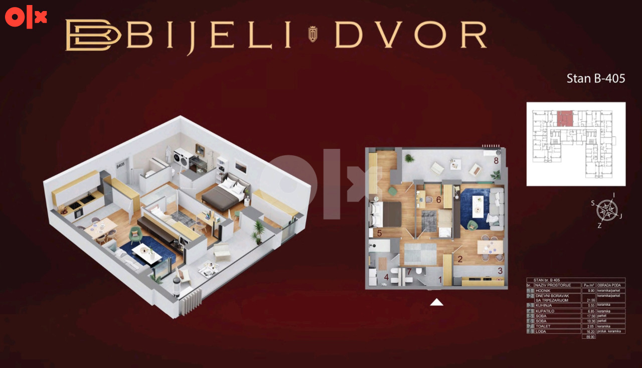 Luksuzan trosoban stan 90m2 Bijeli dvor Banja Luka 15