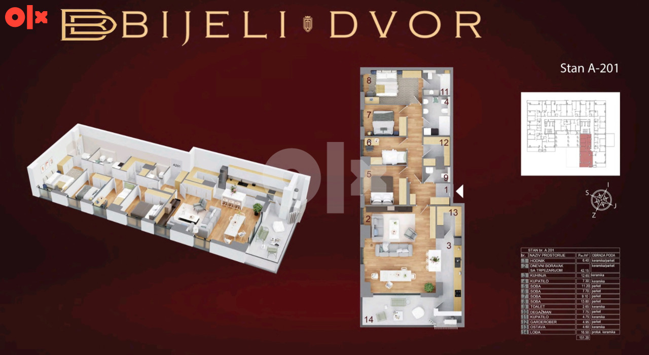 Luksuzan petosoban stan 151m2 Bijeli dvor POGLED NA HRAM 14