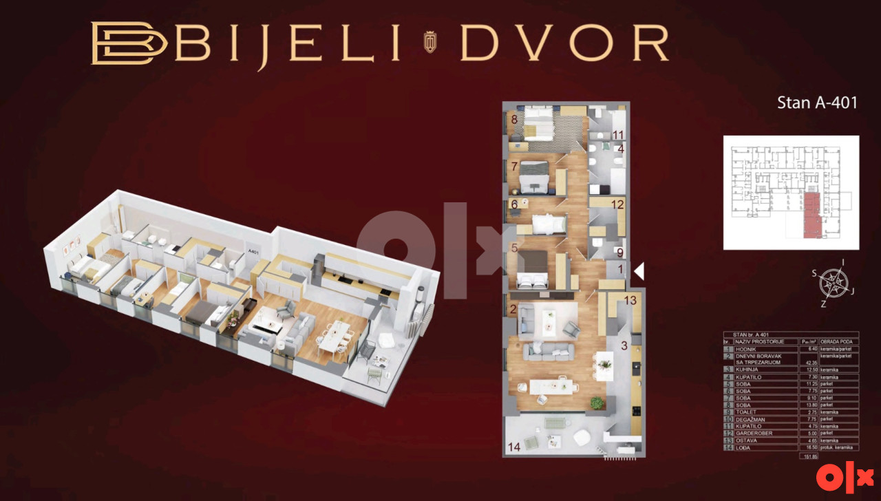 Luksuzan petosoban stan 151m2 Bijeli dvor POGLED NA HRAM 15