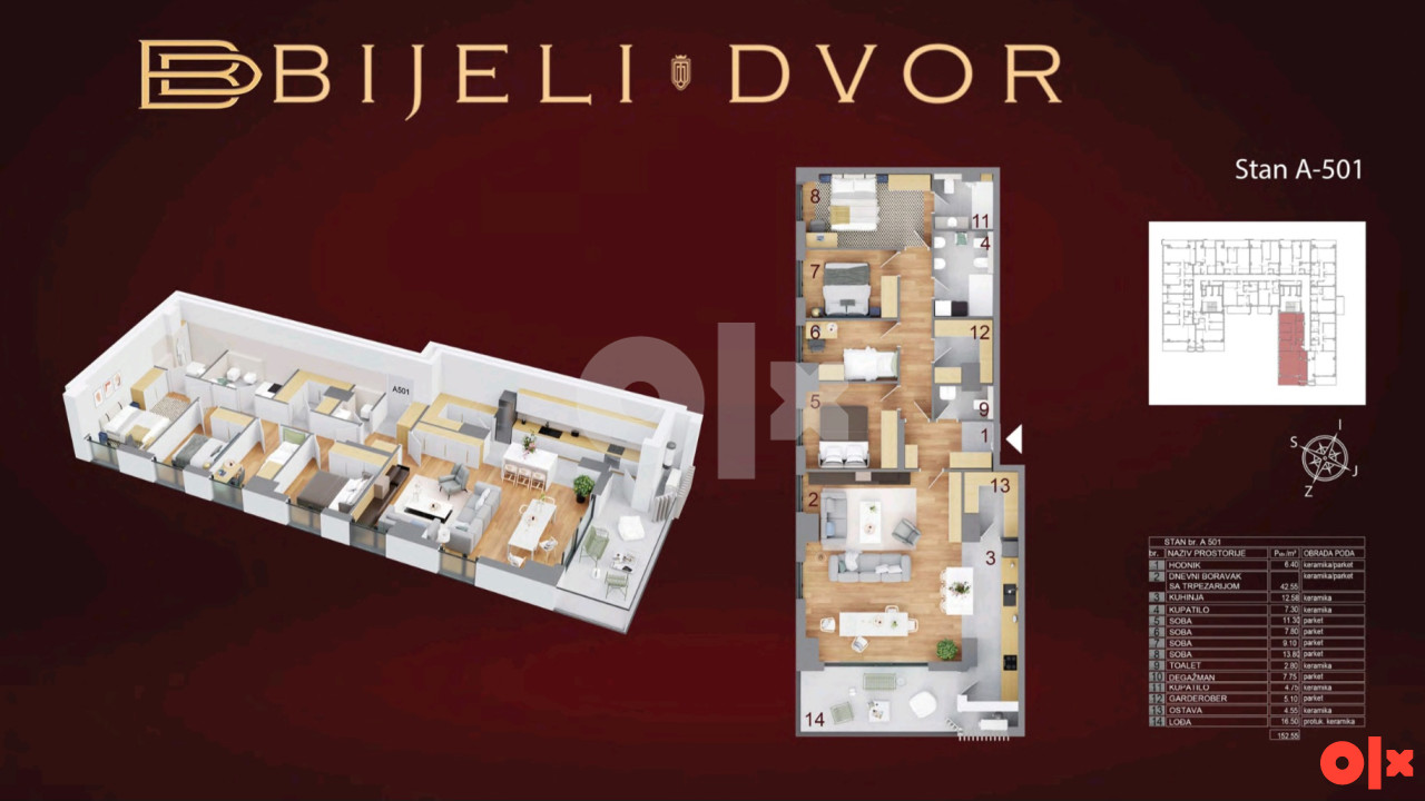 Luksuzan petosoban stan 151m2 Bijeli dvor POGLED NA HRAM 16